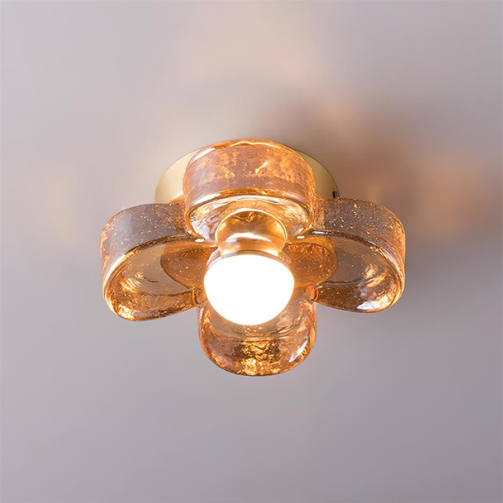 Ceiling Lamp with Amber Acrylic Clover Petals and Brass Scandi-Neutral Decor