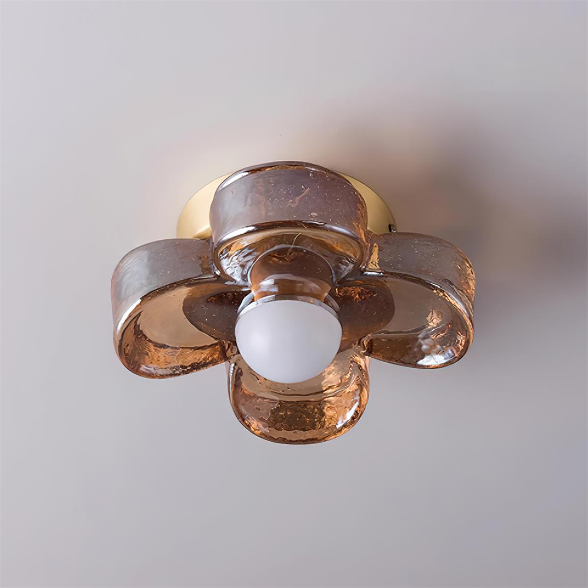 Ceiling Lamp with Amber Acrylic Clover Petals and Brass Scandi-Neutral Decor