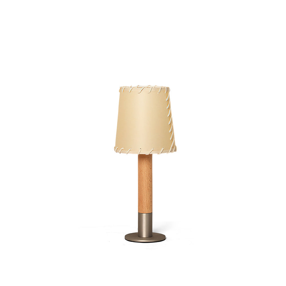 Kove Parchment Table Lamp with a wood stem and beige conical shade.