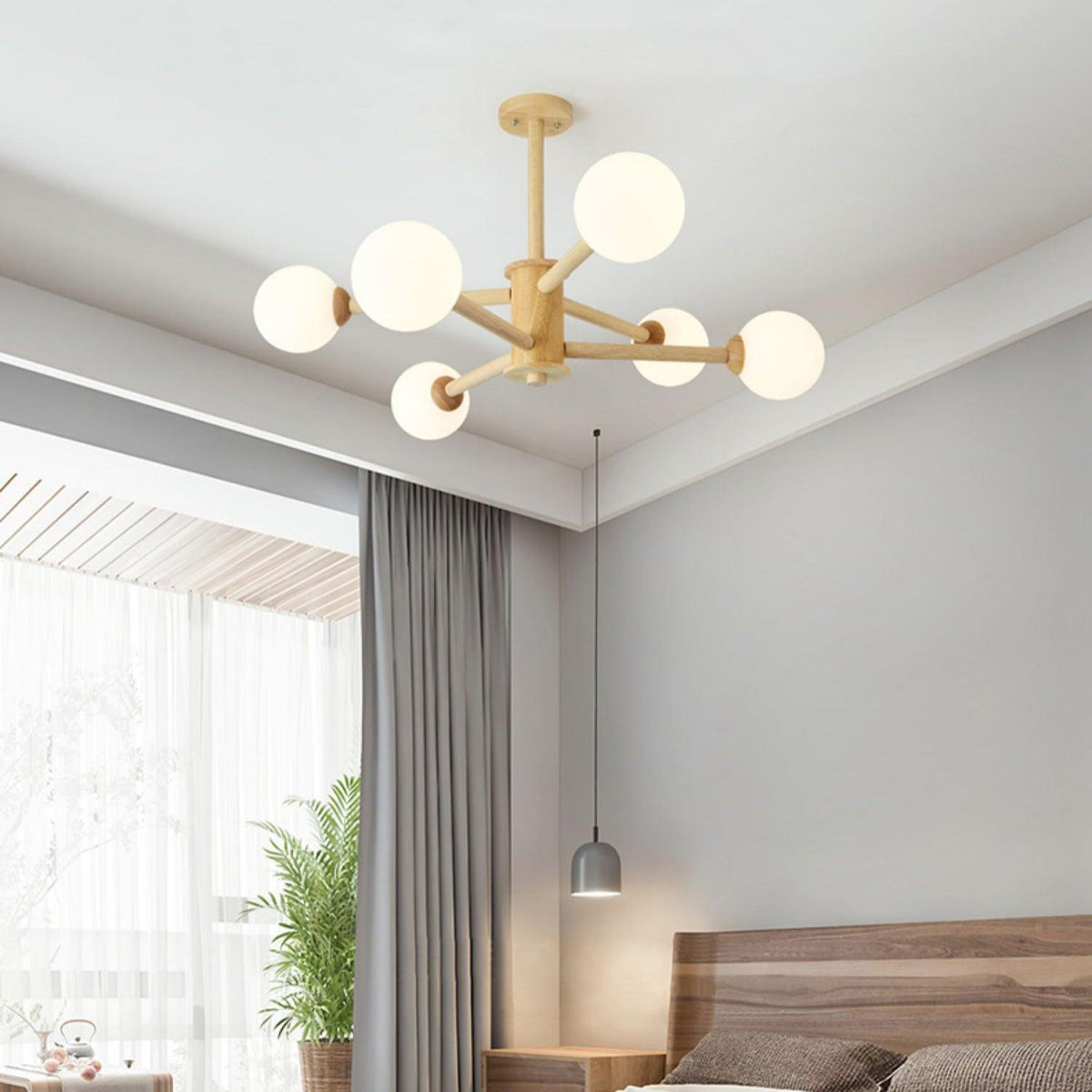 Rilielle Lustre en Bois Globe Minimaliste Naturel