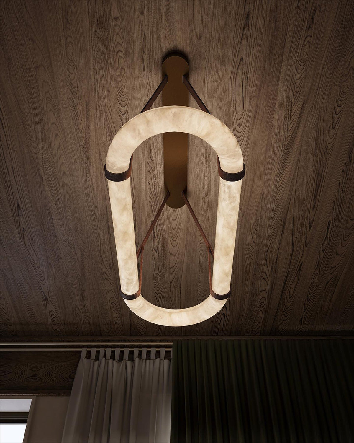 Kurve Chandelier Alabaster Ring Artificial leather-Neutral Decor