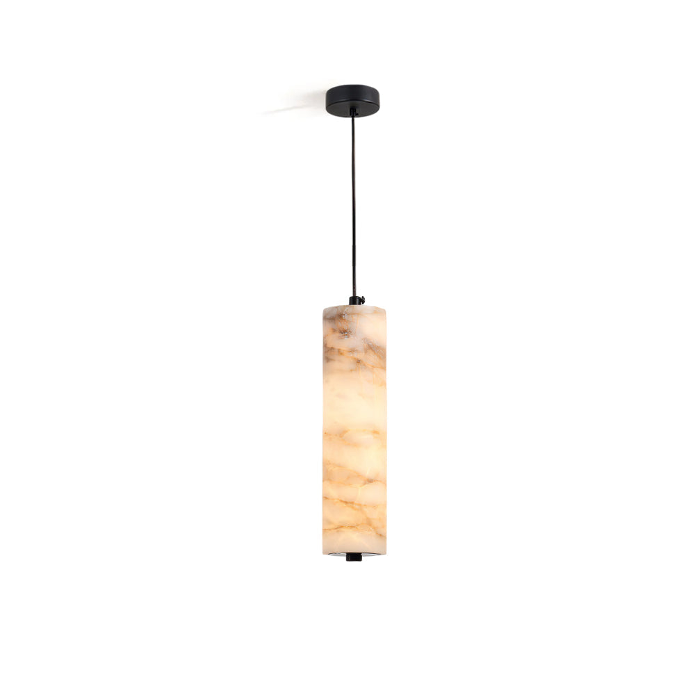 Devane Alabaster Pendant Light with a cylindrical shade against a neutral background.