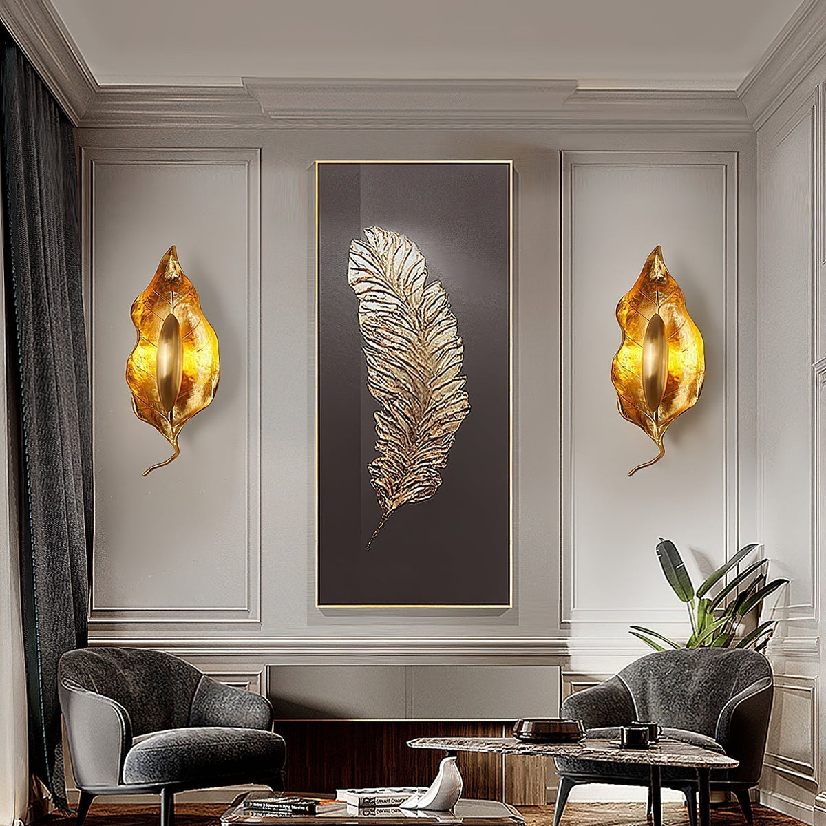 Evraee Applique Murale Art Nordique Feuille Laiton