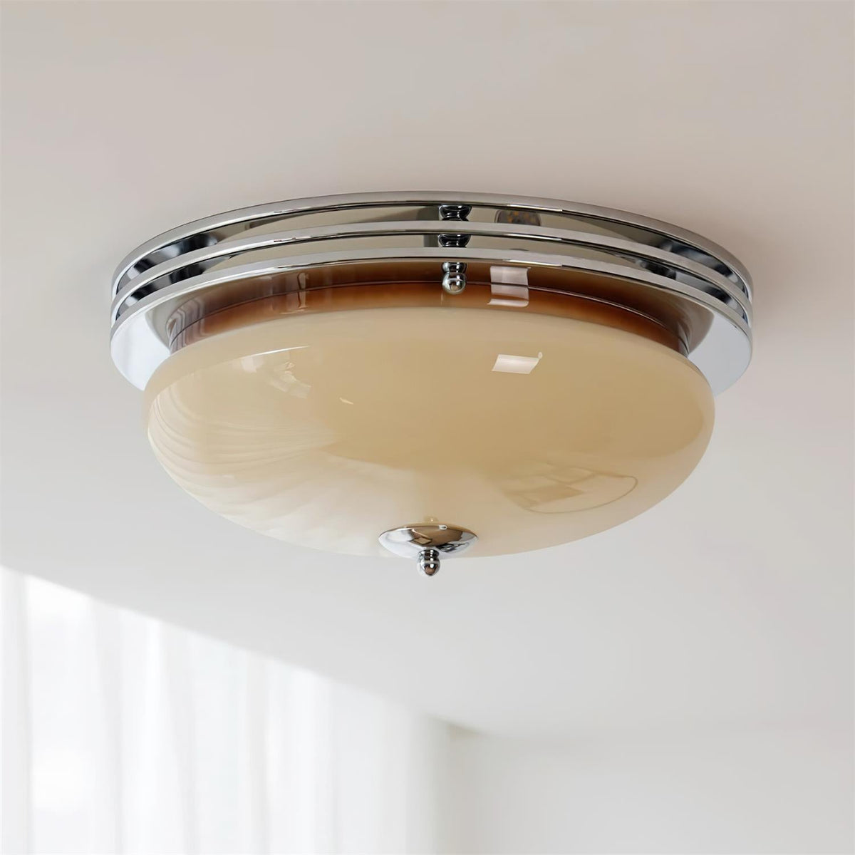 Ceiling Light Metal Canopy and Glass Shade Classic Round Modern-Neutral Decor