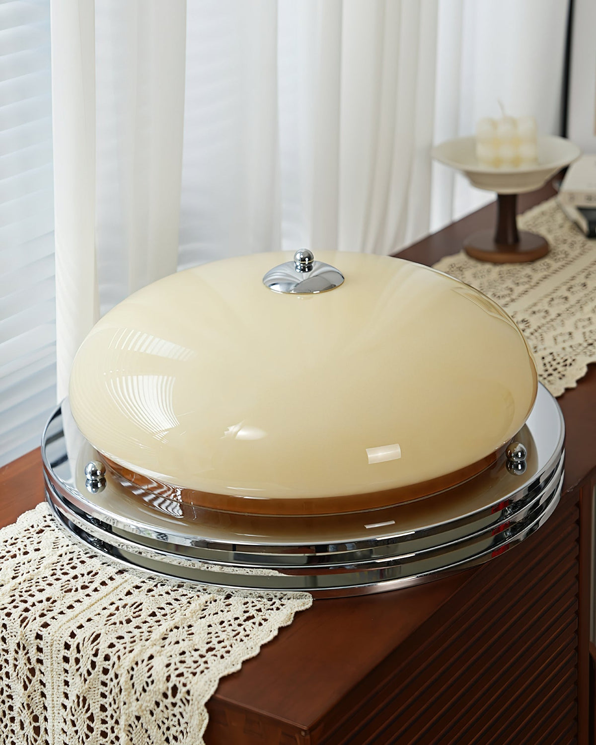 Ceiling Light Metal Canopy and Glass Shade Classic Round Modern-Neutral Decor