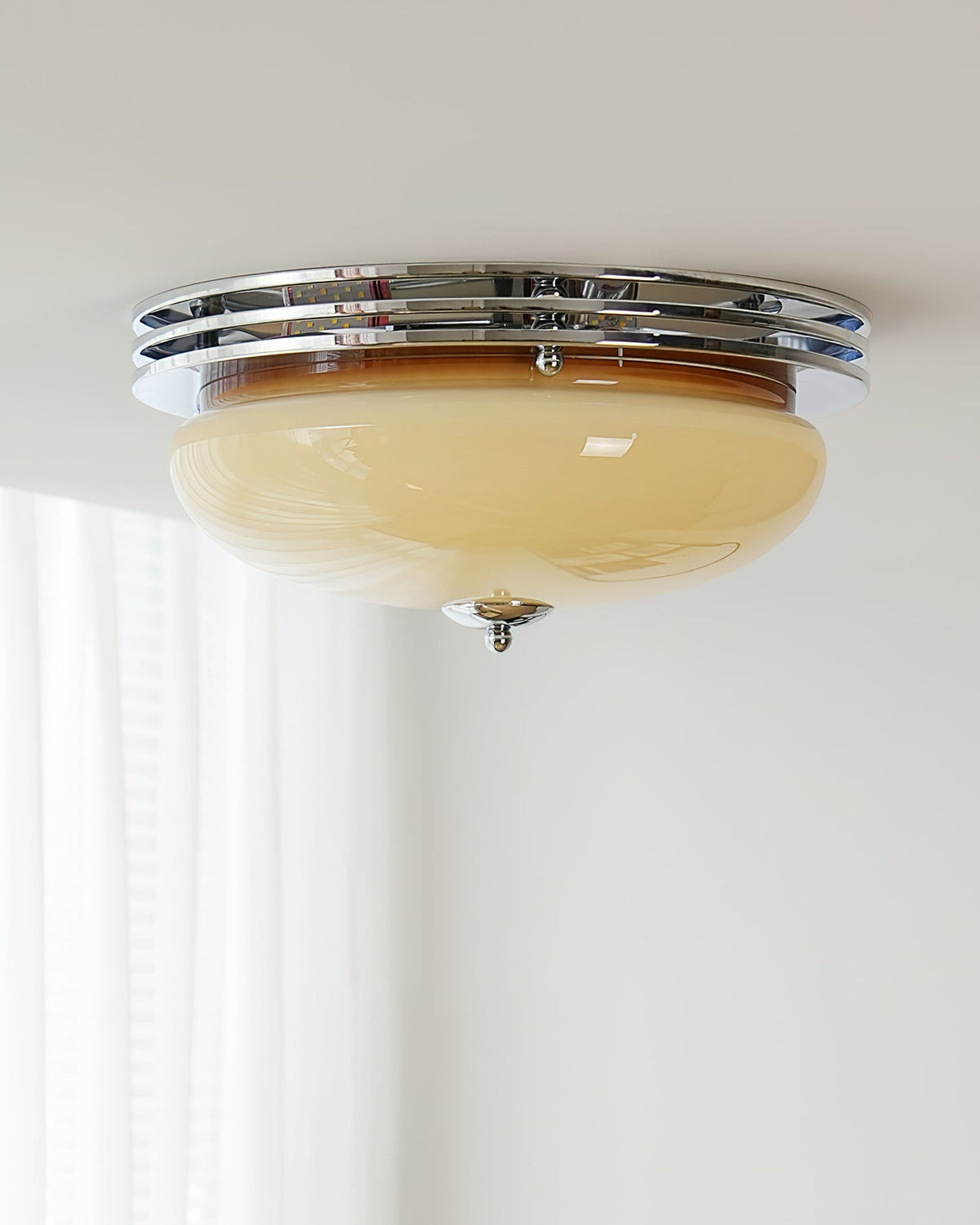 Ceiling Light Metal Canopy and Glass Shade Classic Round Modern-Neutral Decor