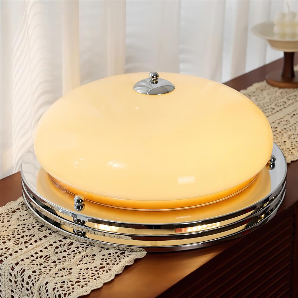 Ceiling Light Metal Canopy and Glass Shade Classic Round Modern-Neutral Decor