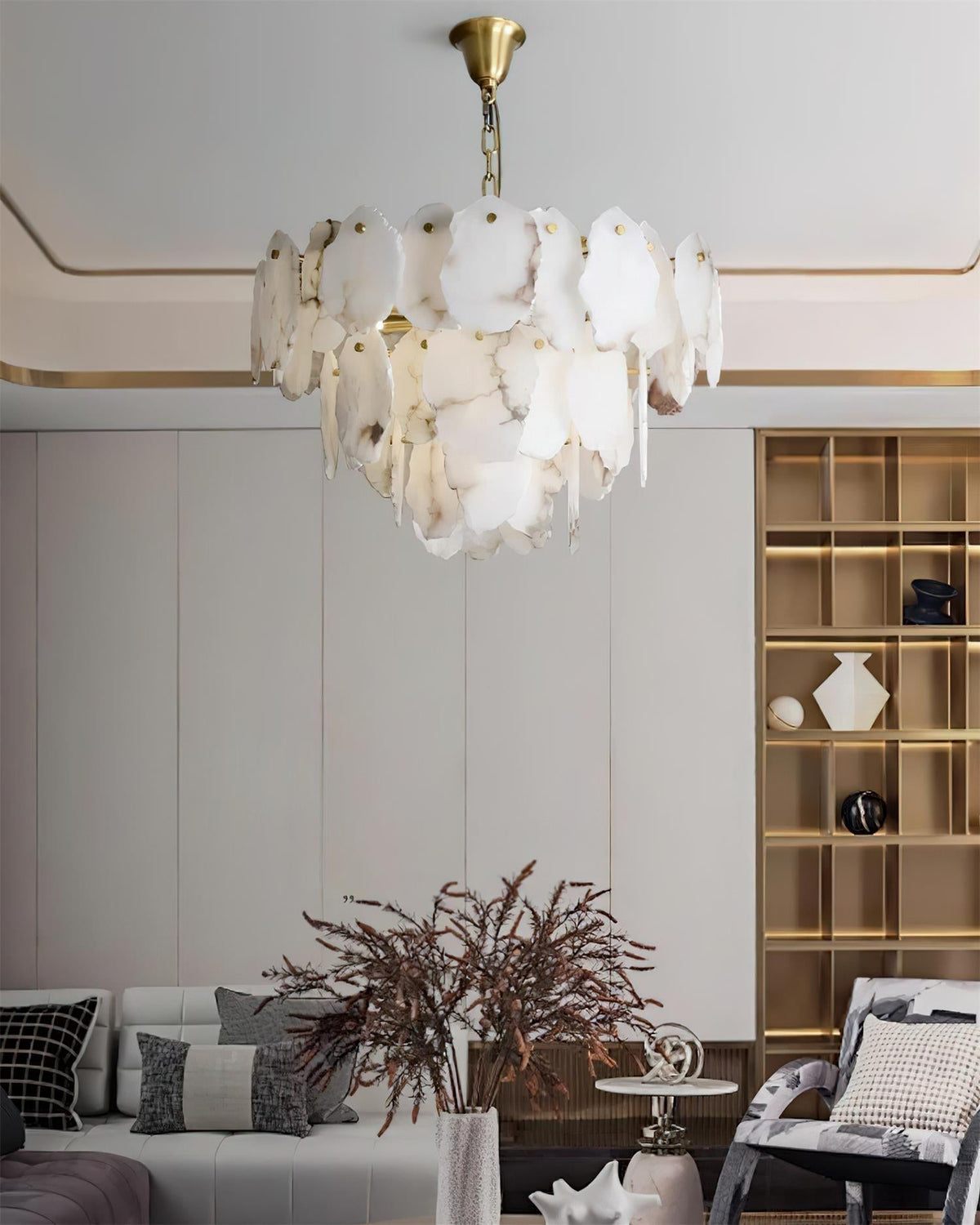 Leon Alabaster Chandelier Layered Stone Slices-Neutral Decor