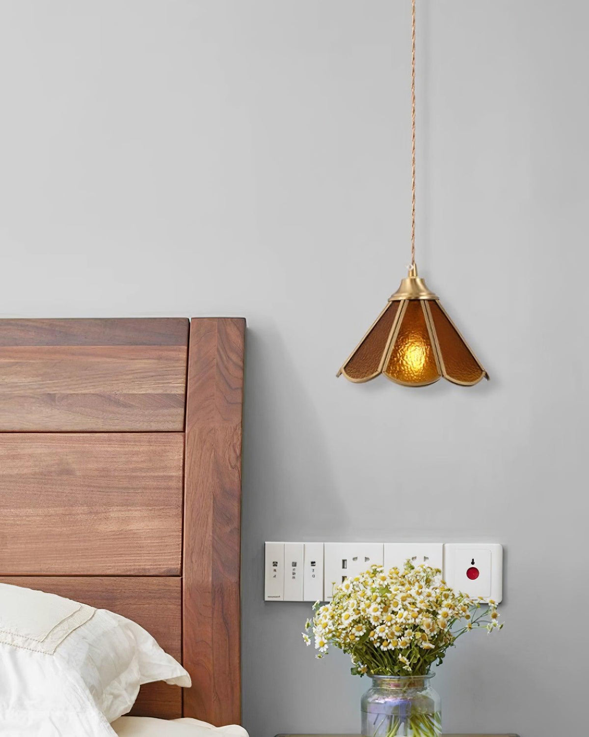 Pendant Lamp Textured Blue Glass Scalloped Brass-Neutral Decor