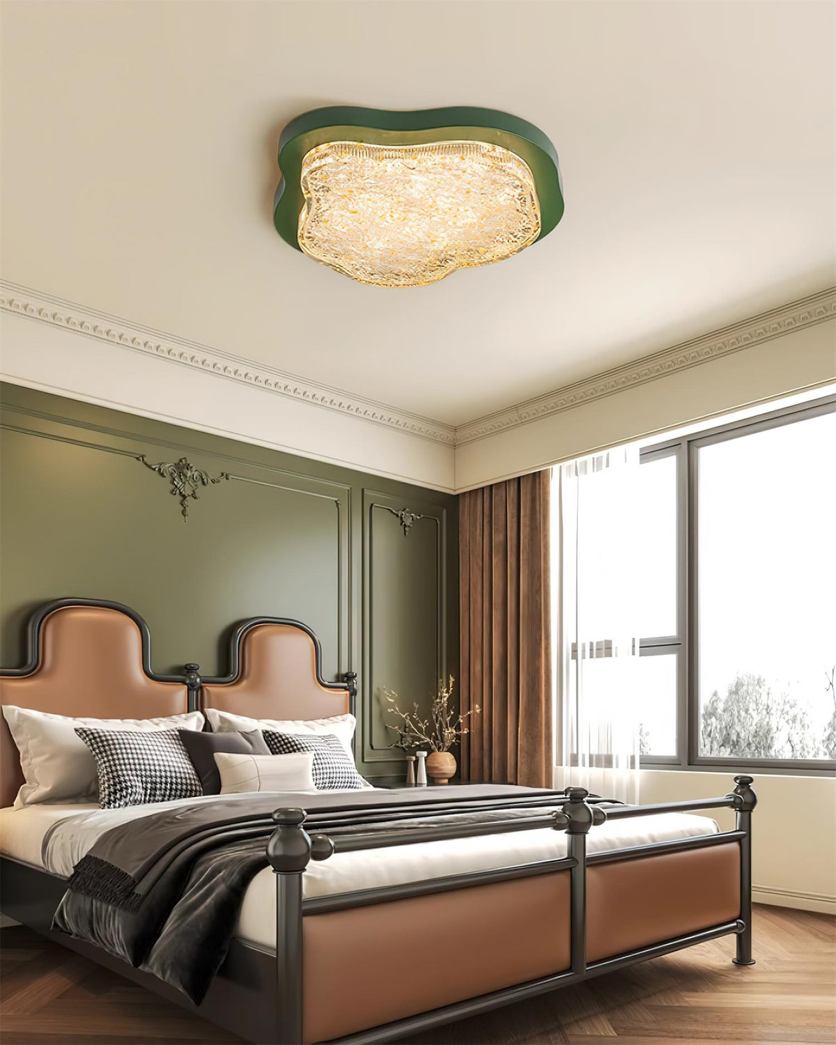 Ceiling Light Irregular Shape Resin Gold Leaf Modern Artistic Green-Neutral Decor