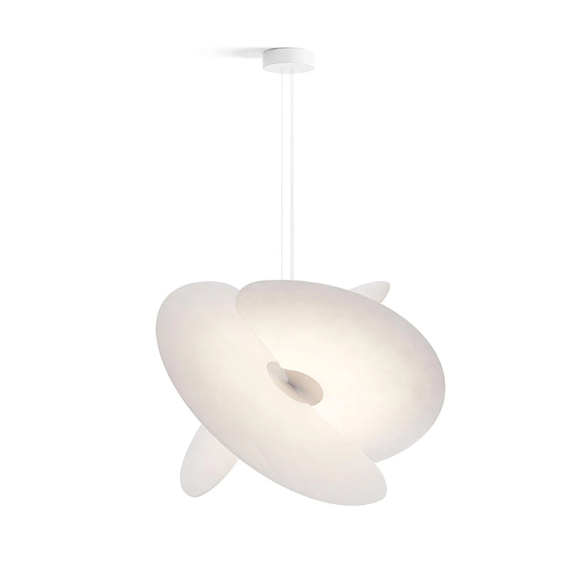 The pendant light casting a soft, diffused light pattern.
