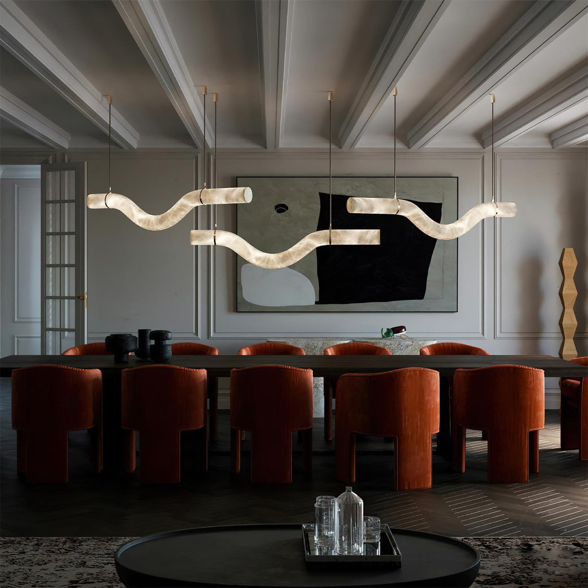 Liberty Chandelier Curved Alabaster Ribbon Silhouette - Neutralighting