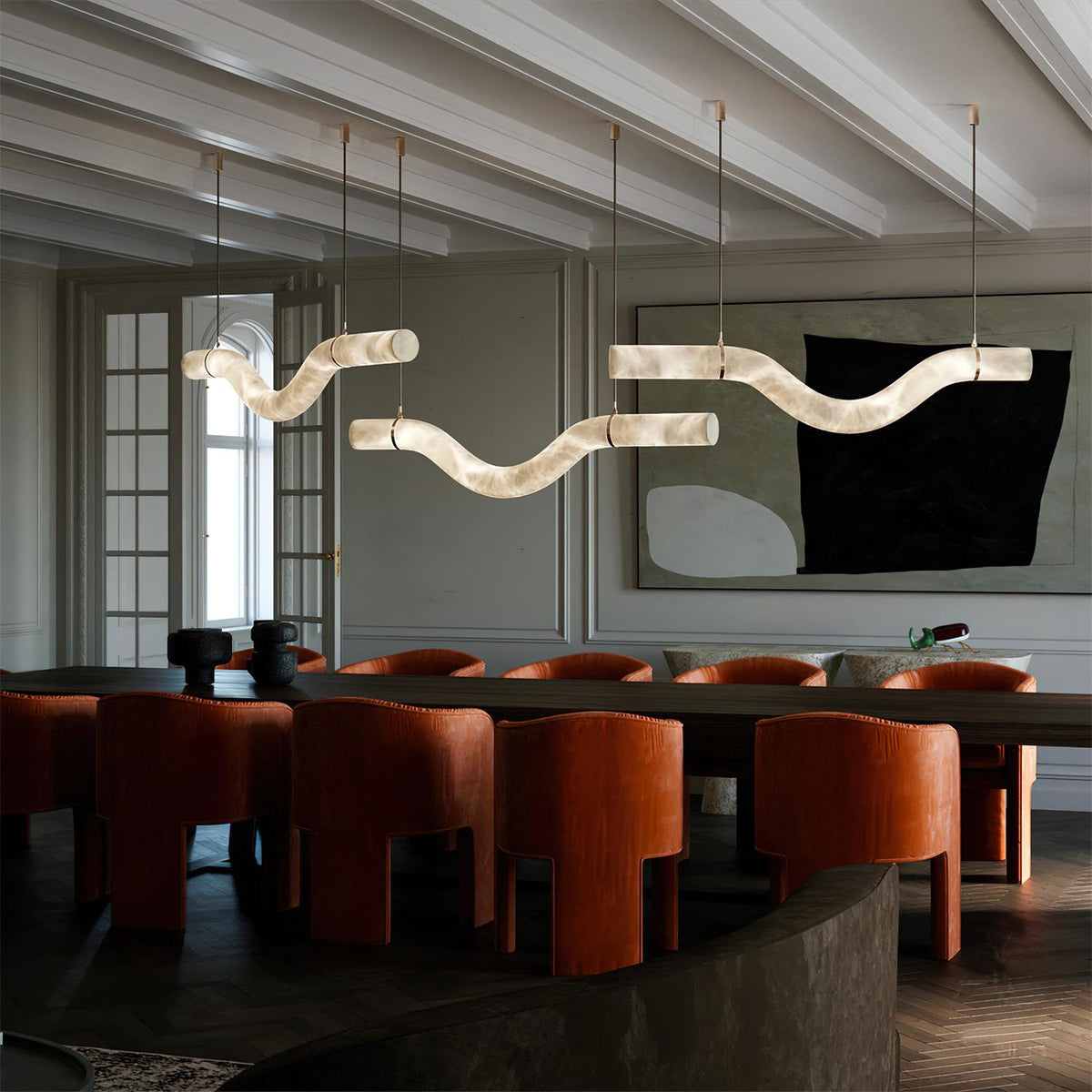 Liberty Chandelier Curved Alabaster Ribbon Silhouette - Neutralighting