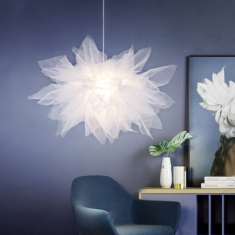 Arisha Suspension Moderne en Forme de Fleur, Tissu, Blanc, Salon/Chambre à Coucher