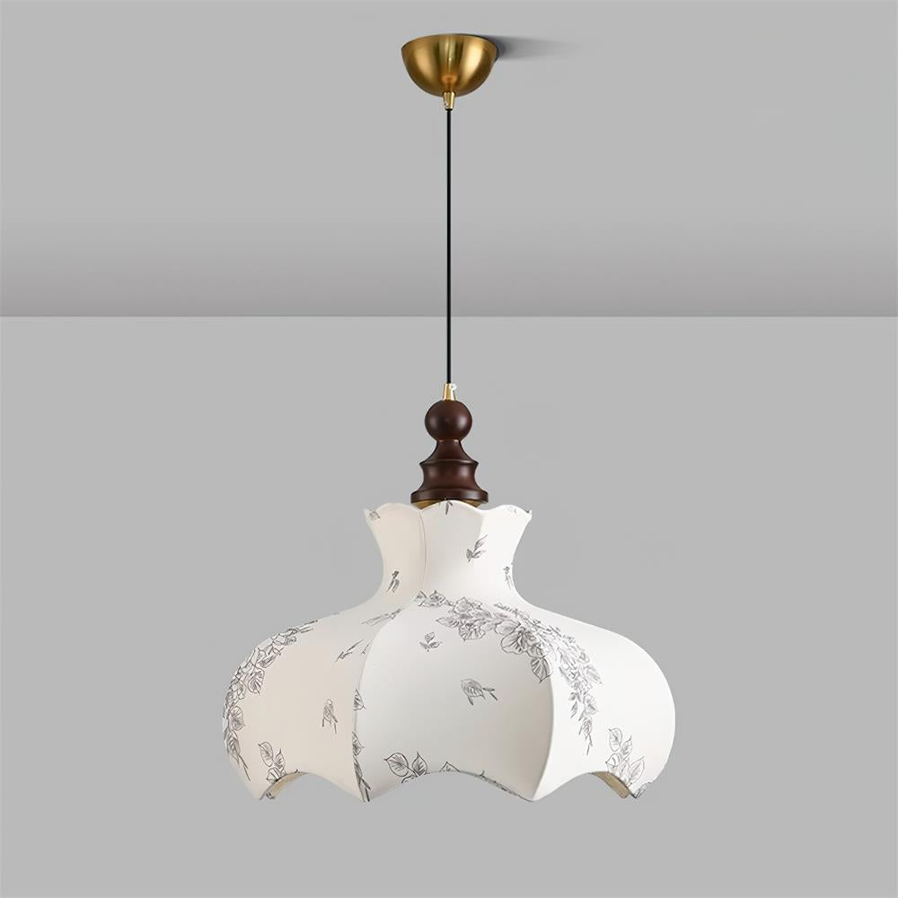 Pendant Lamp Metal and Wood Fabric Vintage Floral Elegant-Neutral Decor