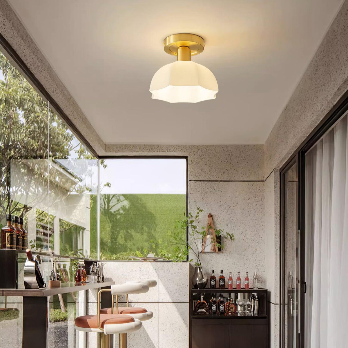 Veya Brass Base and Opal Glass Flush Mount Ceiling Light-Neutral Decor