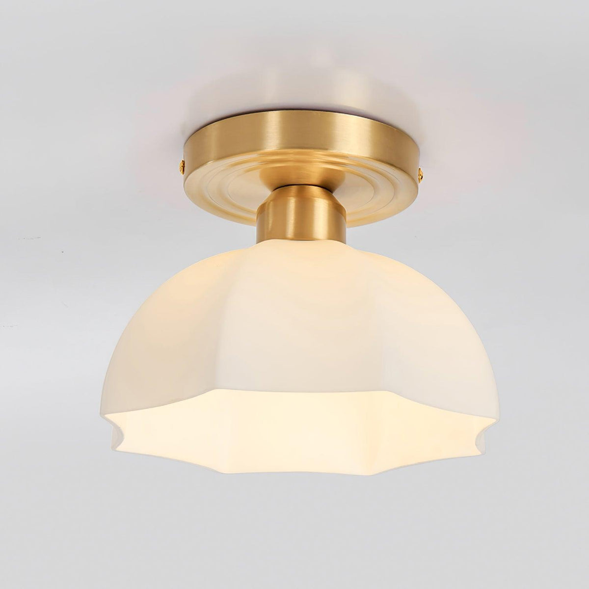 Veya Brass Base and Opal Glass Flush Mount Ceiling Light-Neutral Decor