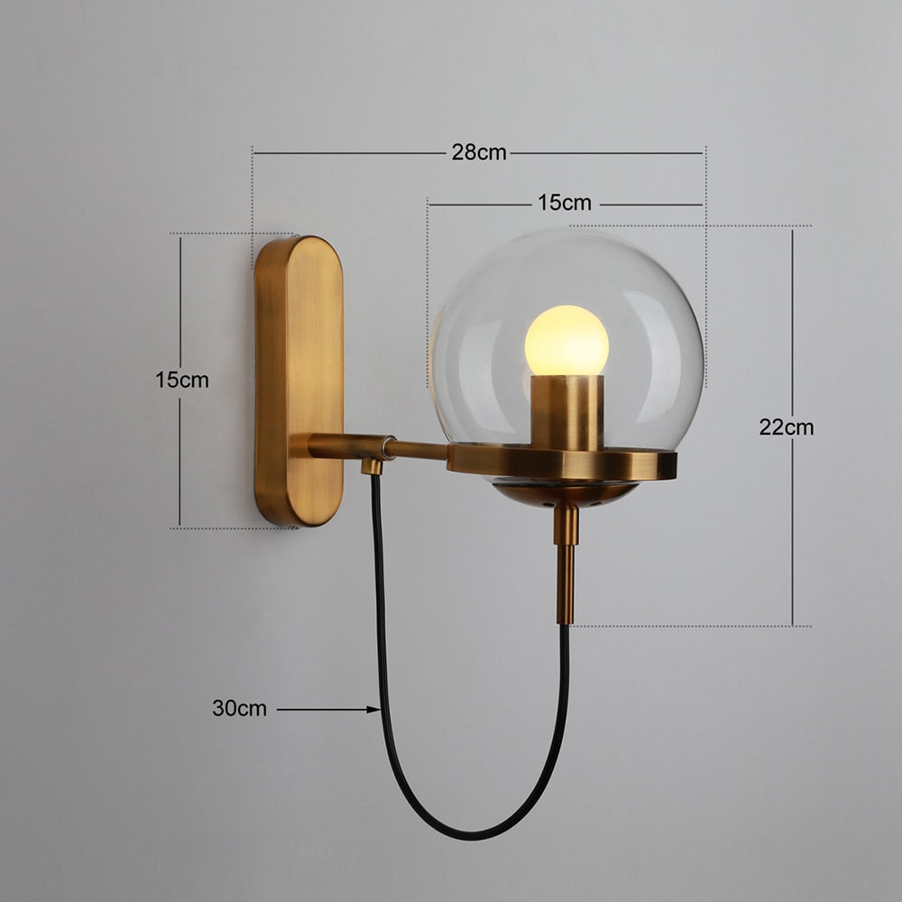 Silva Applique Murale à Ampoule LED Globe Rétro, Métal, Noir/Bronze, Salon