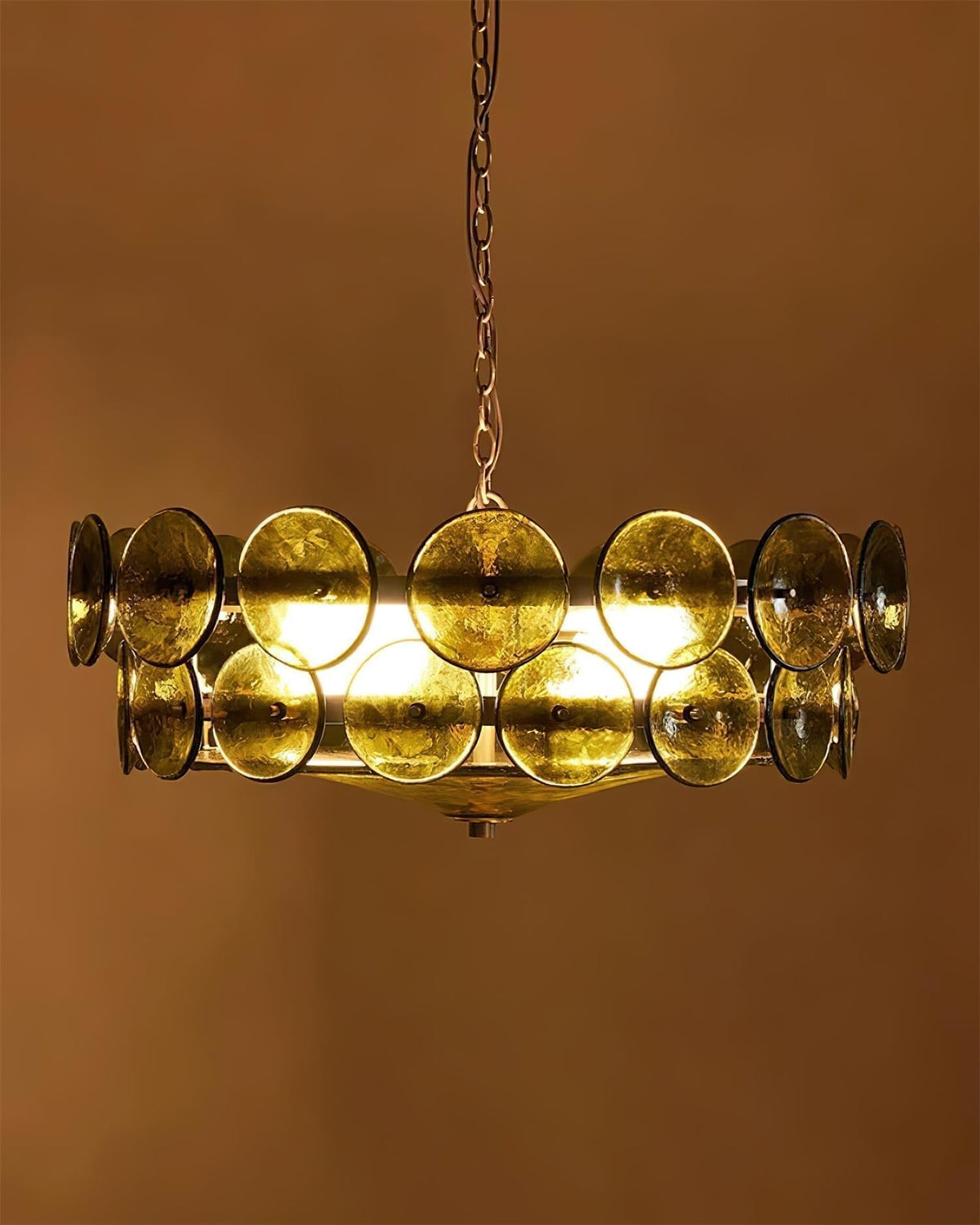 Selvora Chandelier Amber Glass Disc Elegant-Neutral Decor