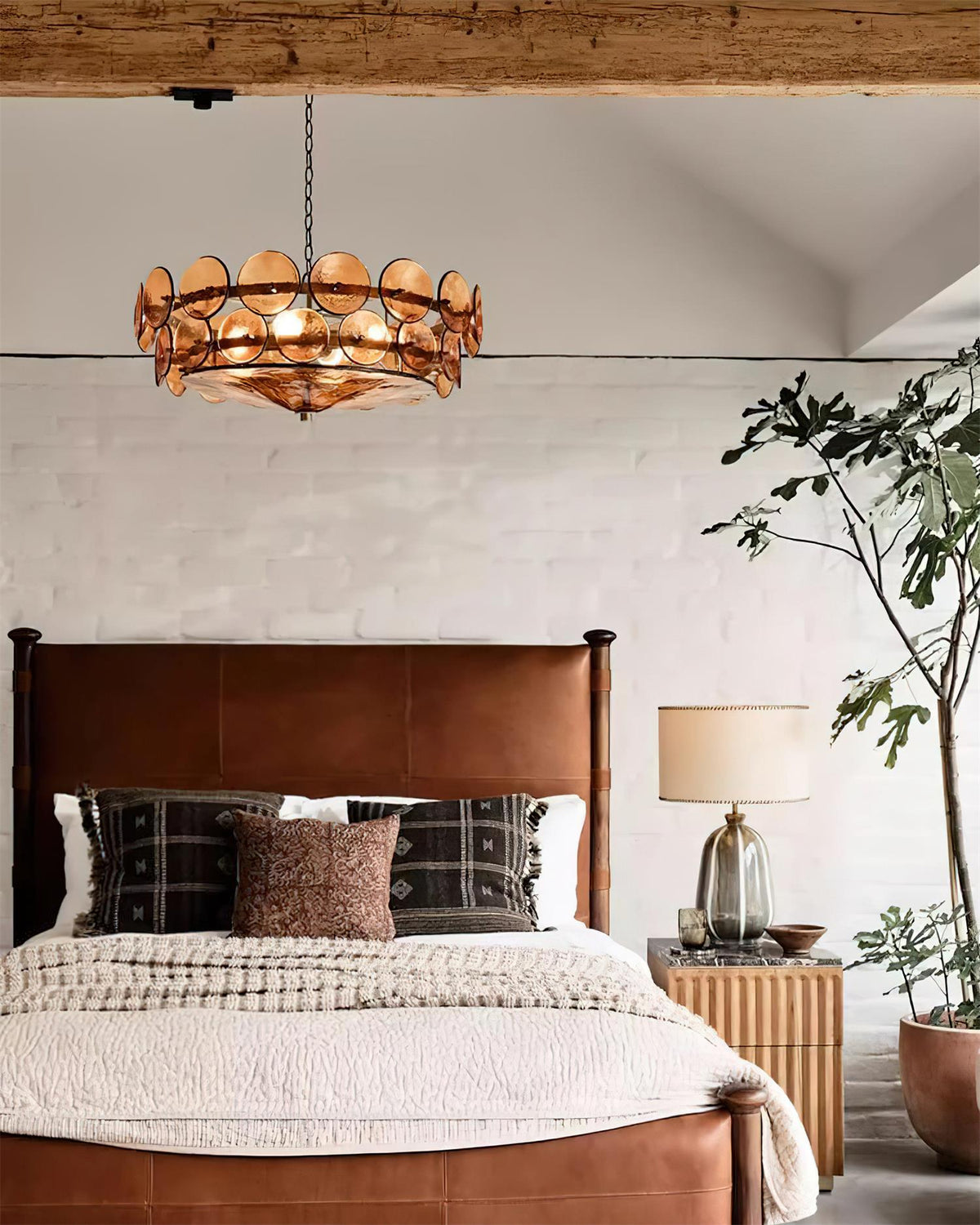 Selvora Chandelier Amber Glass Disc Elegant-Neutral Decor