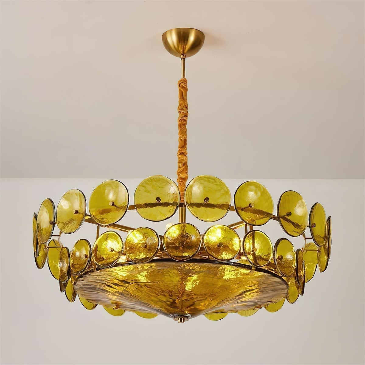 Selvora Chandelier Amber Glass Disc Elegant-Neutral Decor