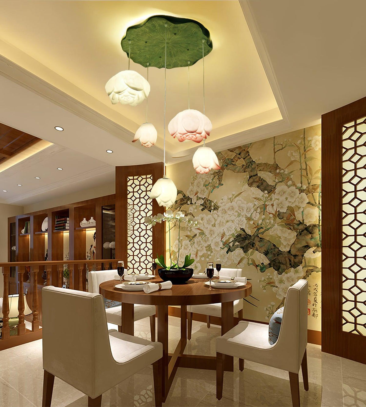 Tavana Suspension 7 Lumières Rose Blanc