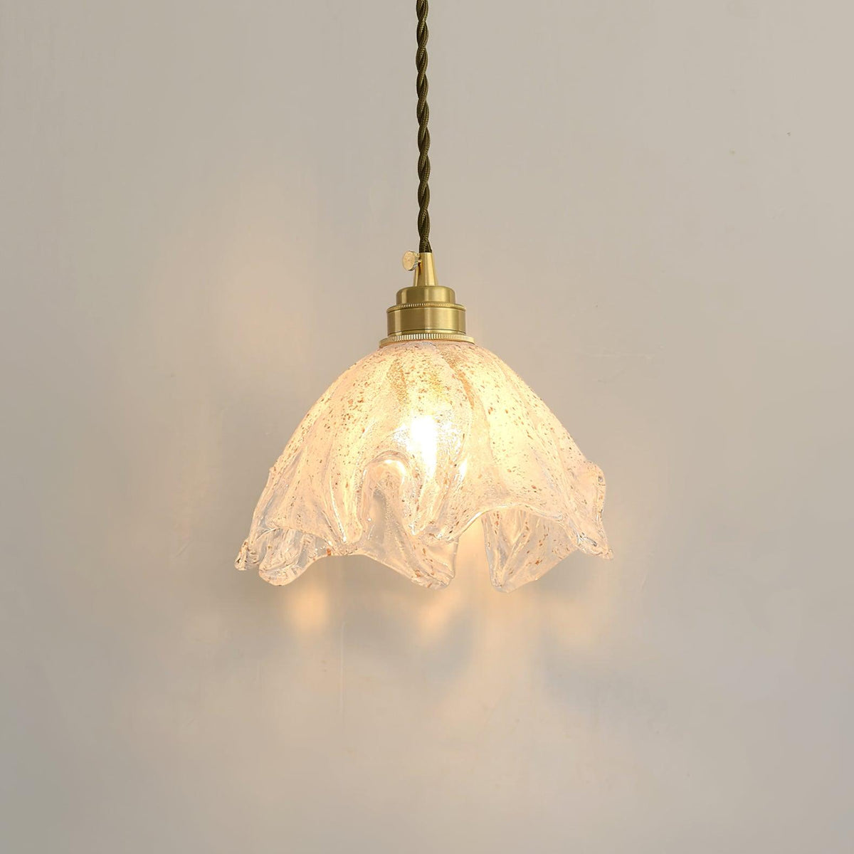 Vareniel Suspension en Laiton Verre Froissé Lotus Vintage