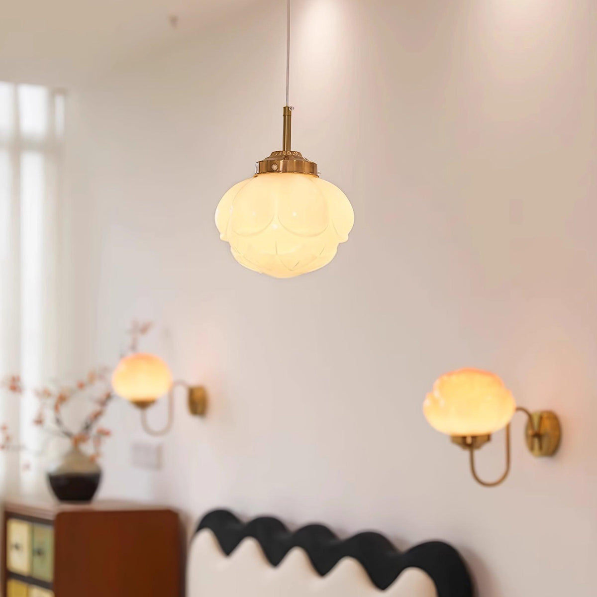 Pendant Lamp Metal and Glass Lotus Flower Shade Artistic Retro-Neutral Decor