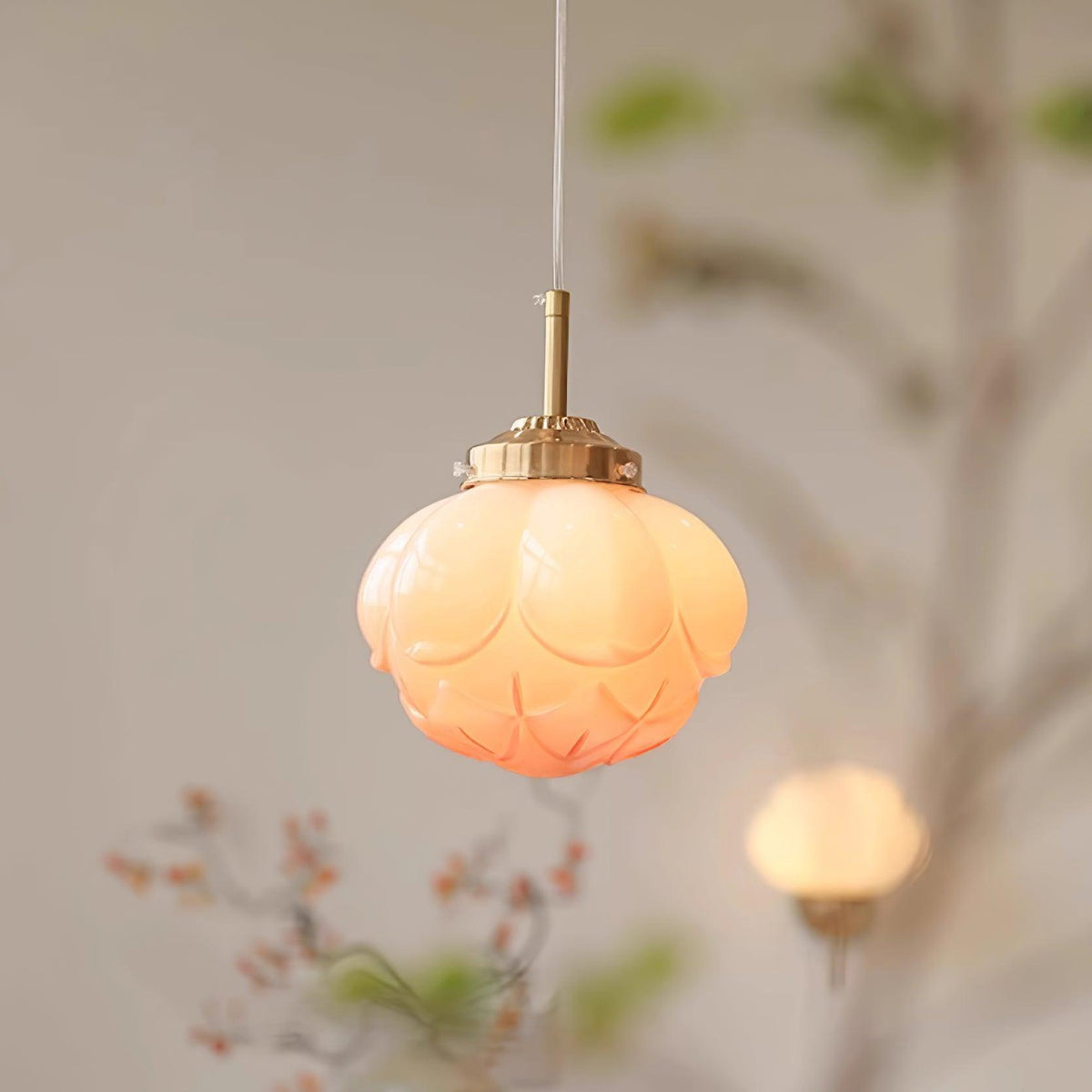Pendant Lamp Metal and Glass Lotus Flower Shade Artistic Retro-Neutral Decor