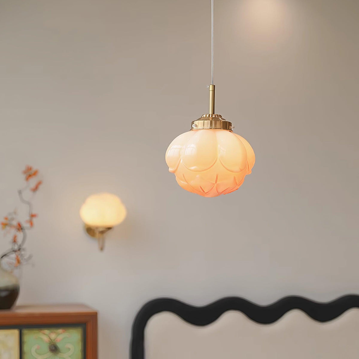 Pendant Lamp Metal and Glass Lotus Flower Shade Artistic Retro-Neutral Decor
