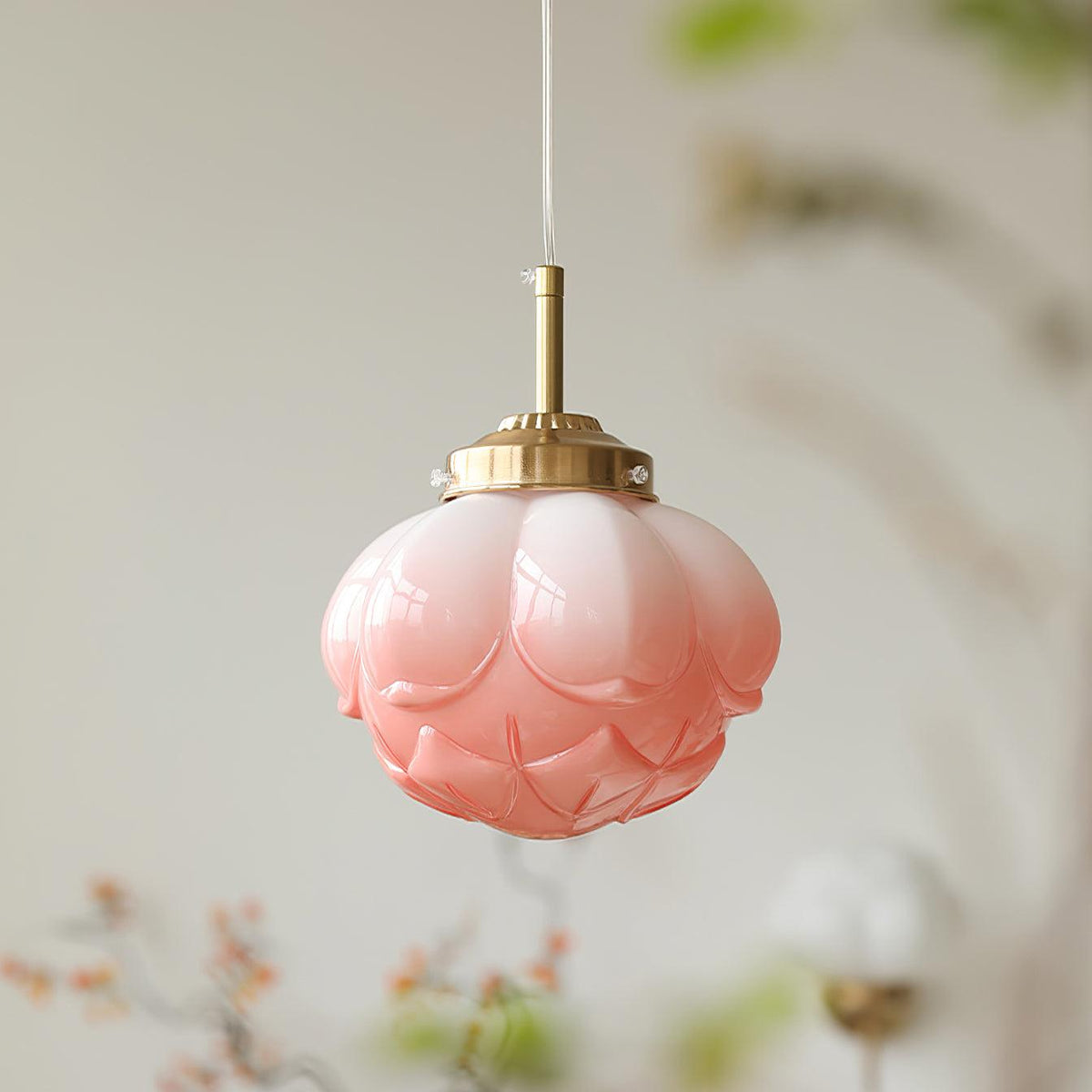 Pendant Lamp Metal and Glass Lotus Flower Shade Artistic Retro-Neutral Decor