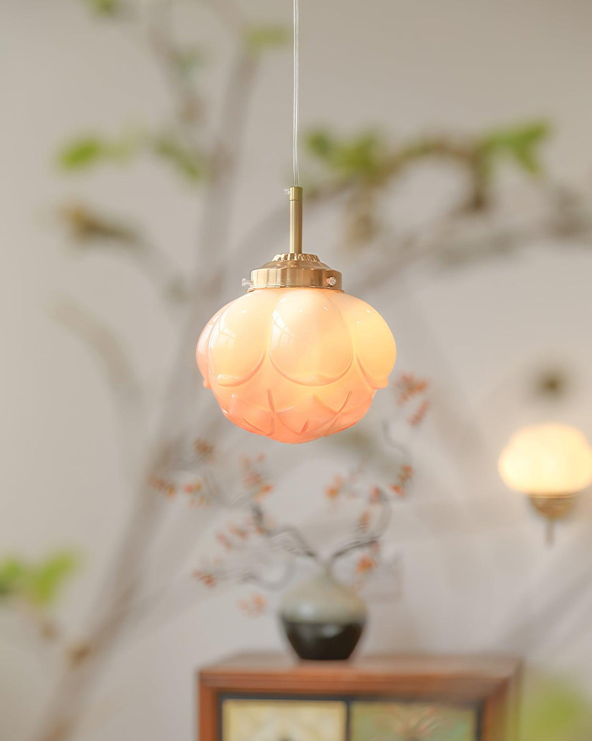 Pendant Lamp Metal and Glass Lotus Flower Shade Artistic Retro-Neutral Decor
