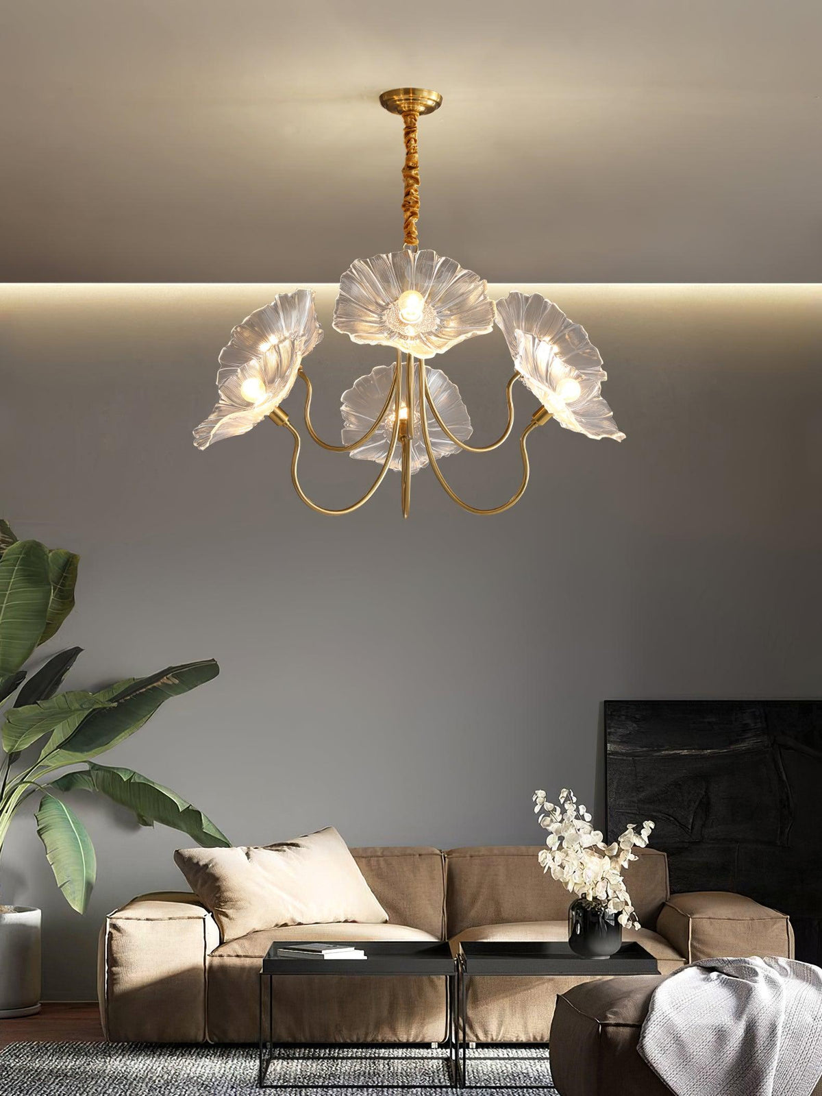 Darelia Lustre Feuille de Lotus en Verre