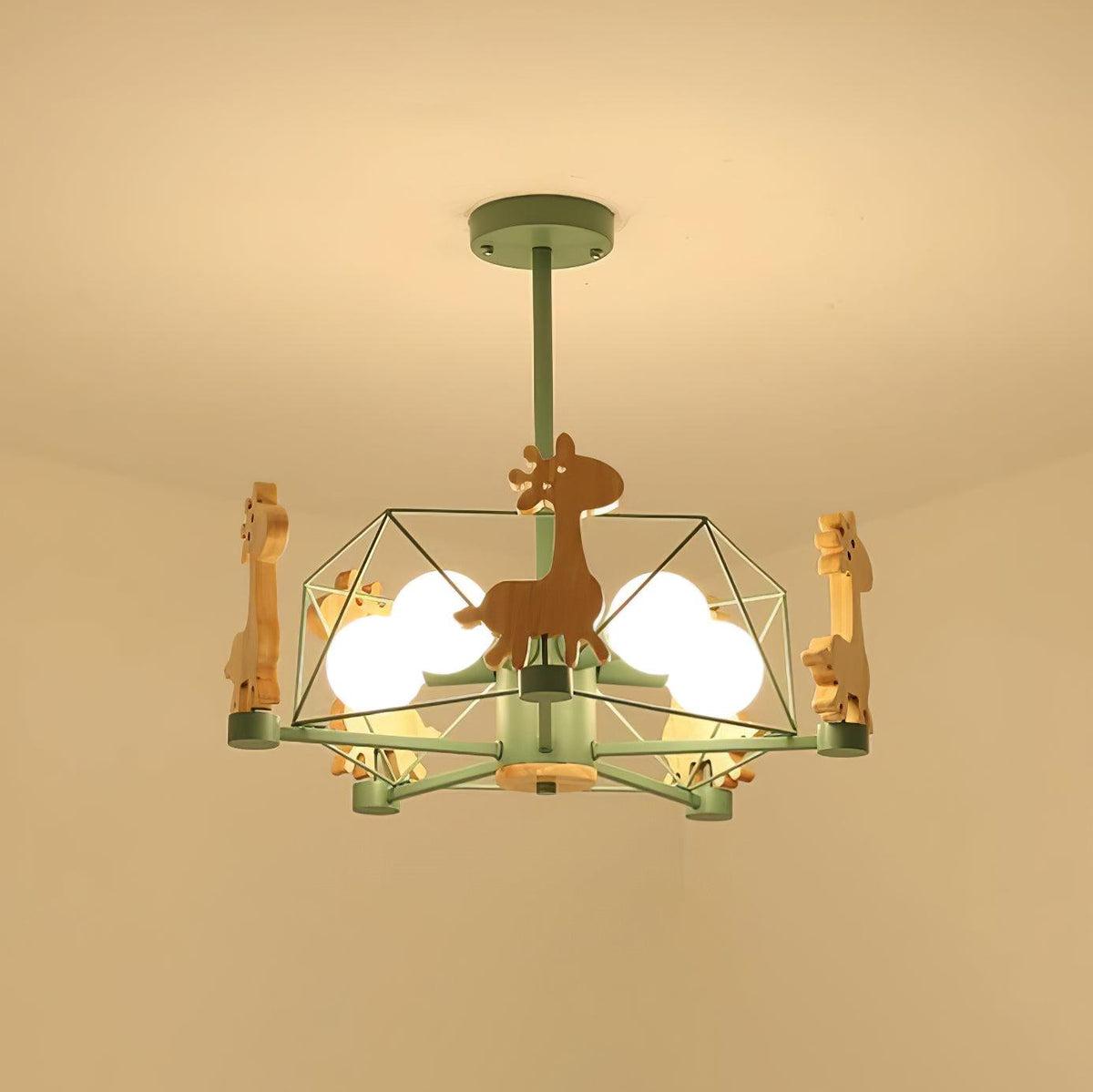Bastara Lustre Joli Cerf en Bois Vert & Rose