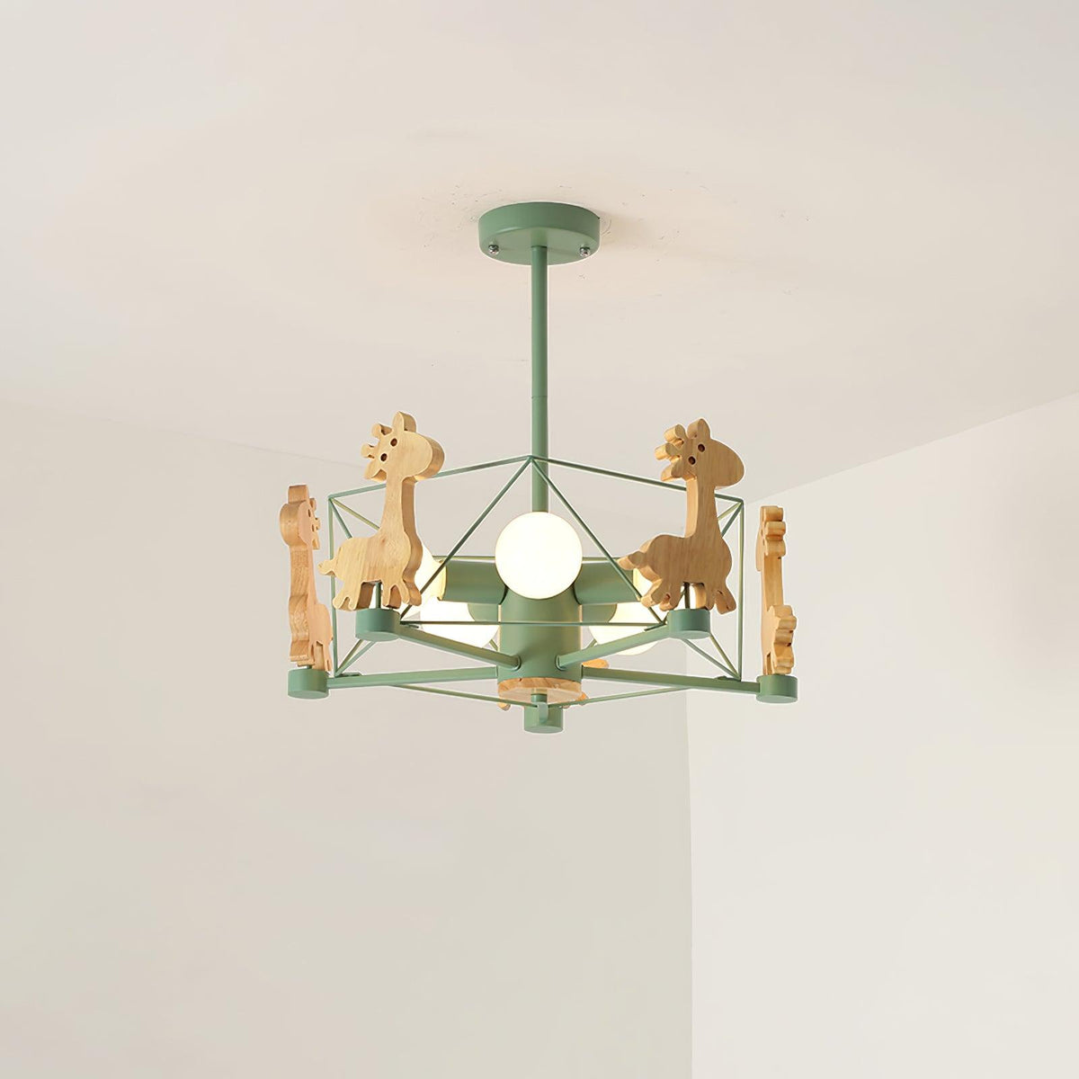 Bastara Lustre Joli Cerf en Bois Vert & Rose