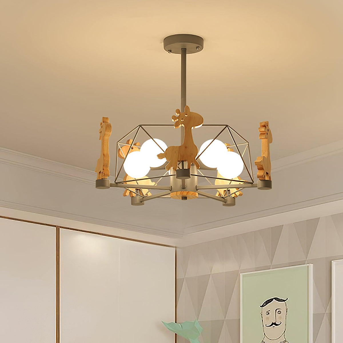 Bastara Lustre Joli Cerf en Bois Vert & Rose