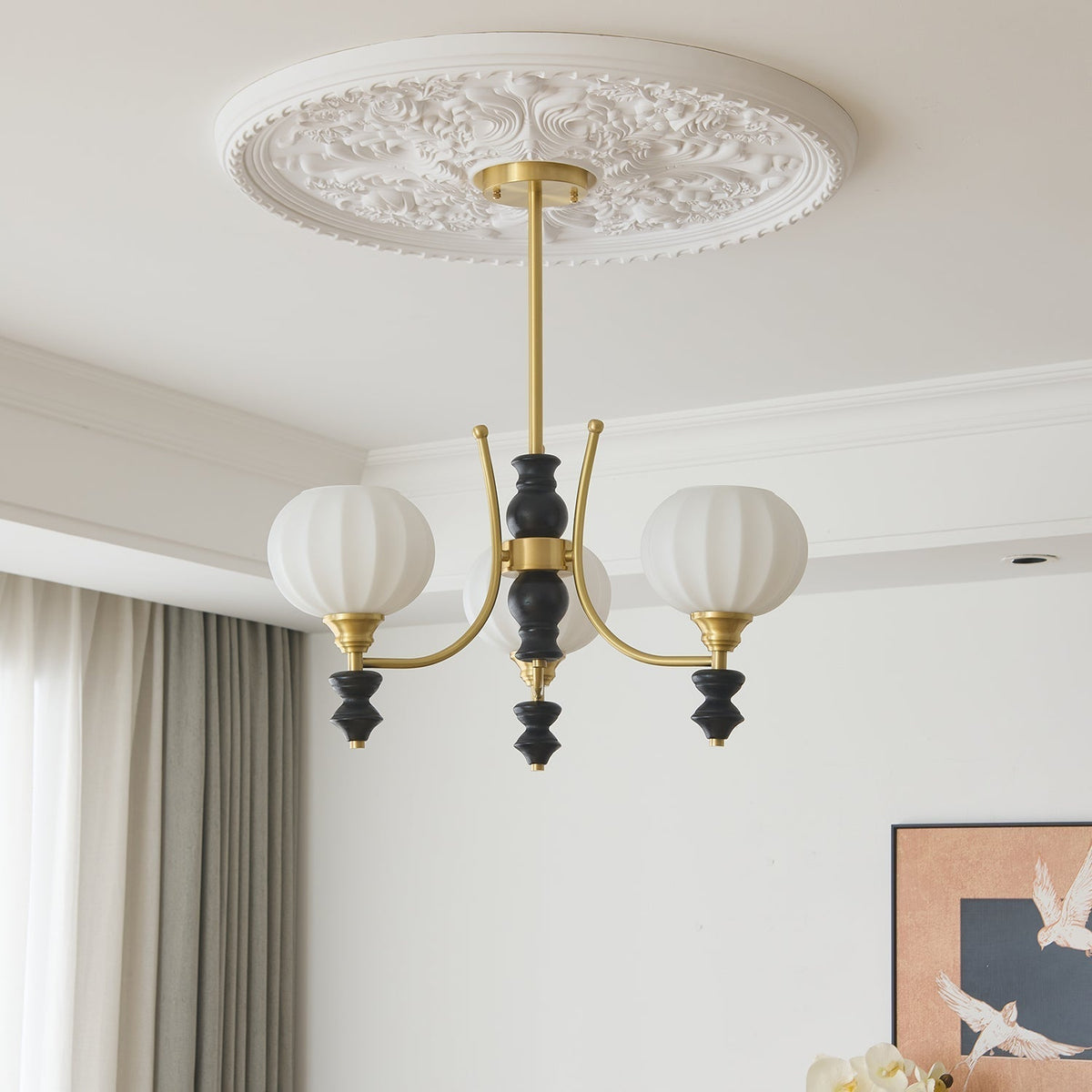 Vivios Lustre Vintage Élégant en Laiton et Bois