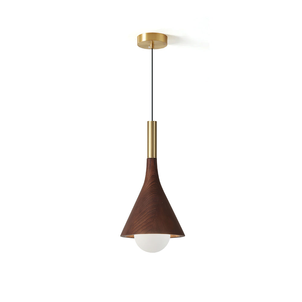 Lucian Pendant Lamp in walnut wood and brass finish.