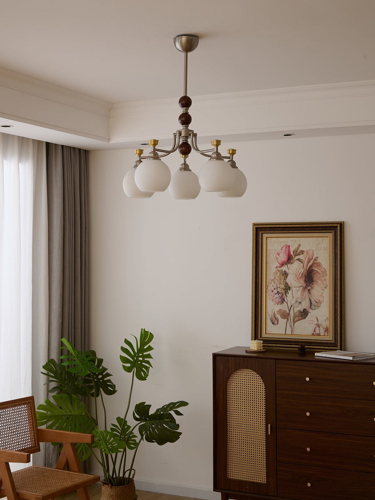 Olvuna Lustre Bois Verre Art Orb Traditionnel