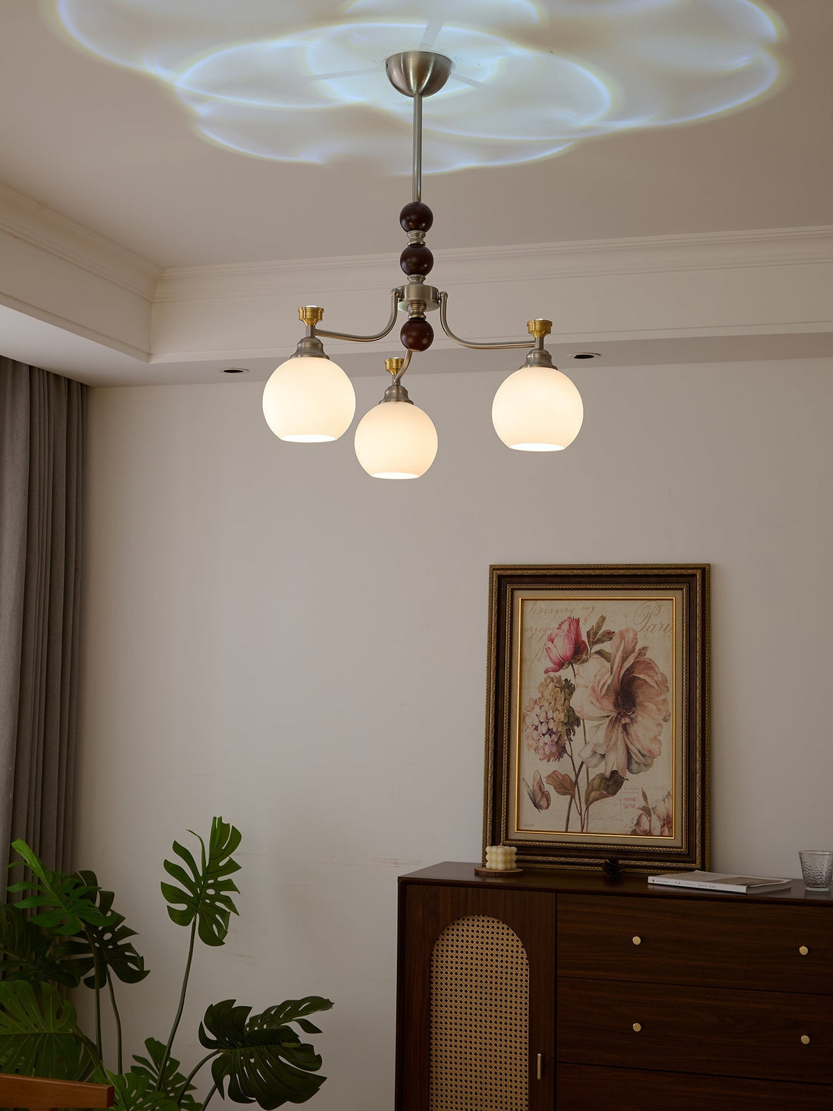 Olvuna Lustre Bois Verre Art Orb Traditionnel
