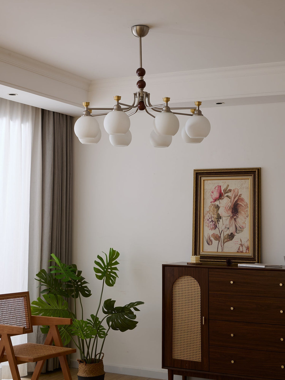 Olvuna Lustre Bois Verre Art Orb Traditionnel