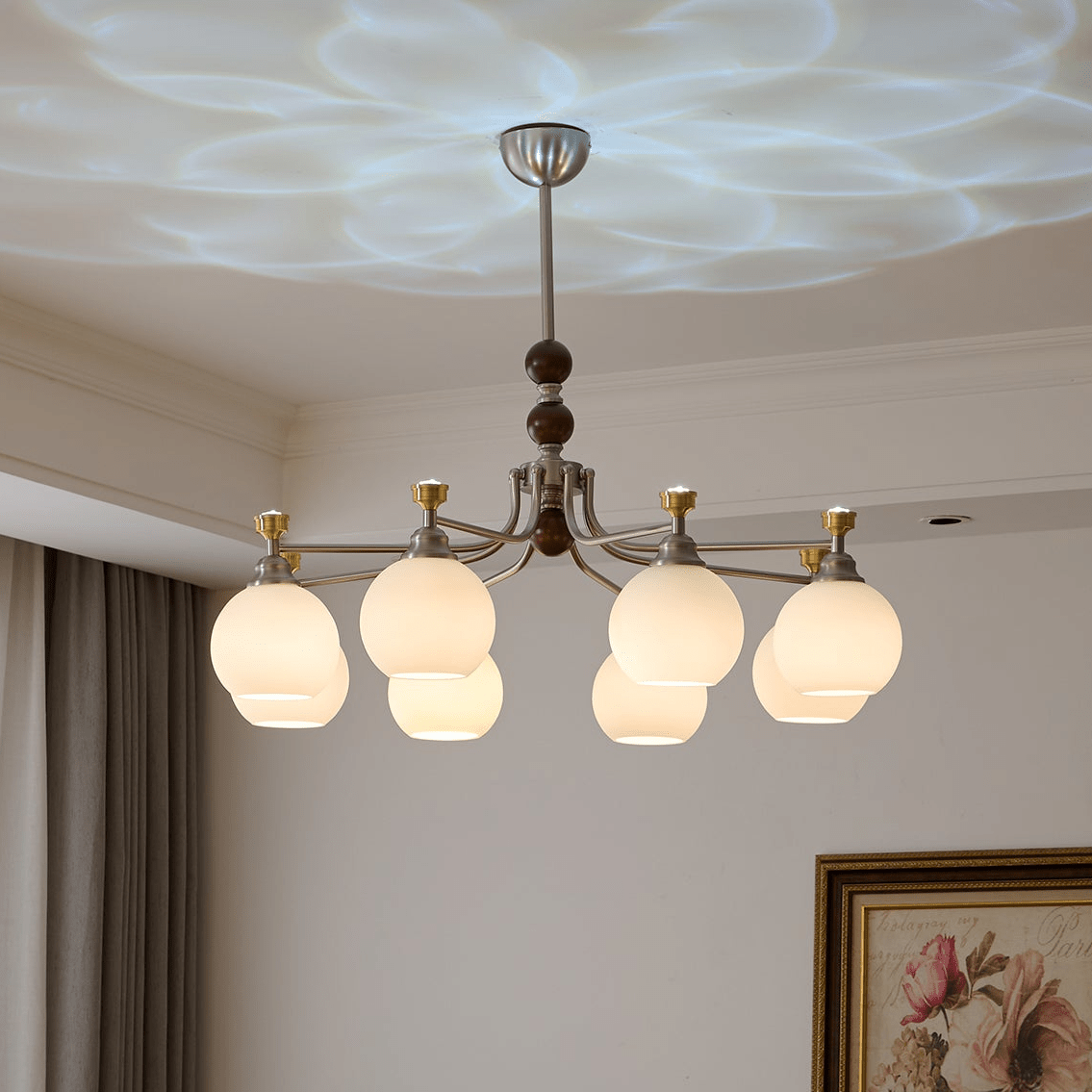 Olvuna Lustre Bois Verre Art Orb Traditionnel