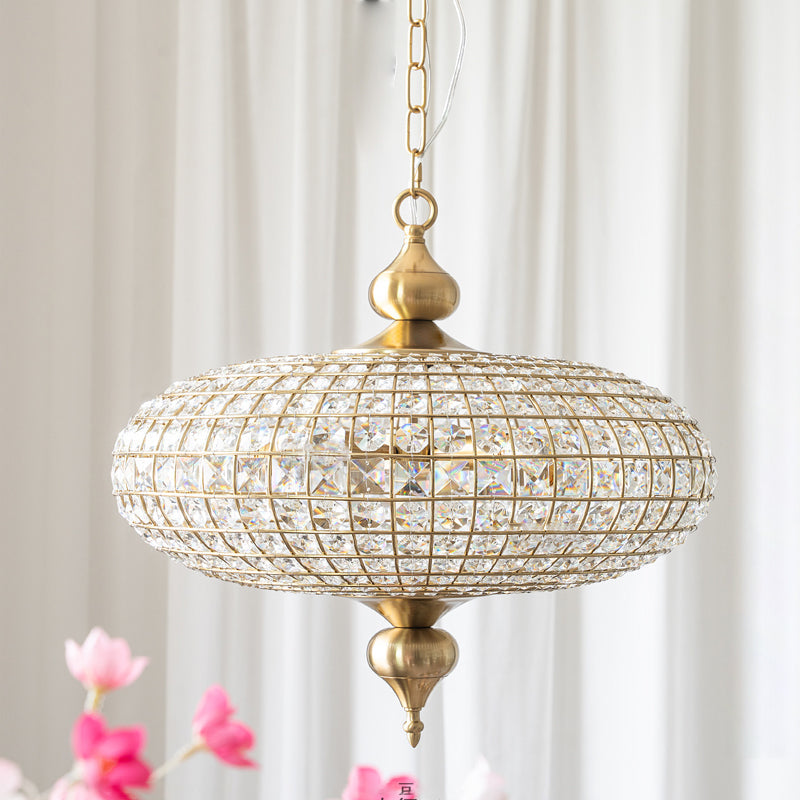 Close-up of the intricate crystal details on the Lucille pendant light.