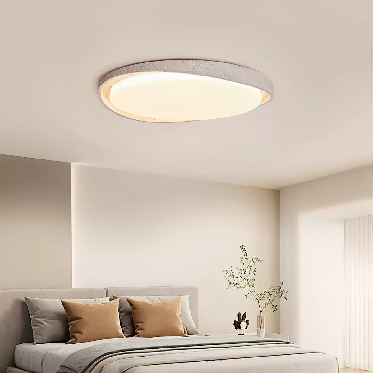 Breneria Lampe Plafonnier à Cadre Ovale en Travertin