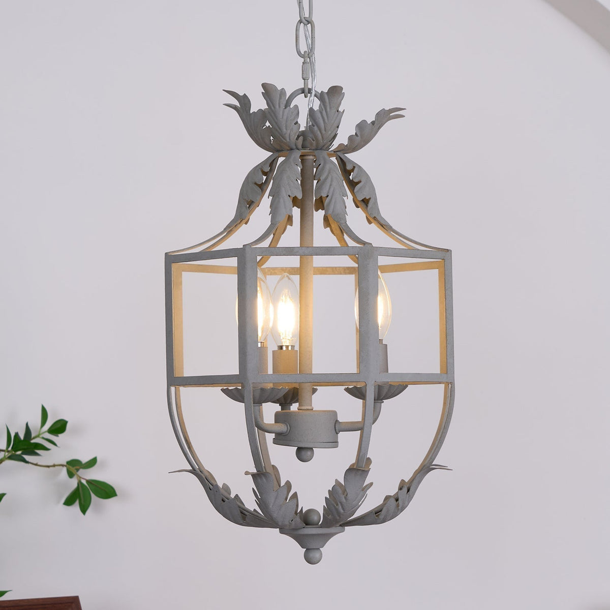 Zorivia Lustre Rétro Cage Grise Bougie