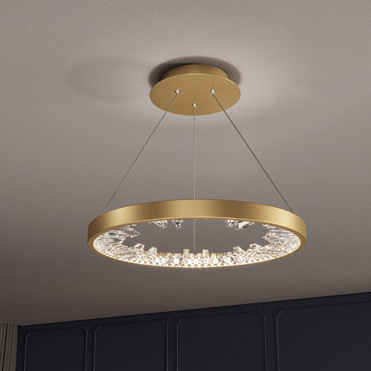 Floresa Lustre Cercle Cristal Anneau Doré Élégant