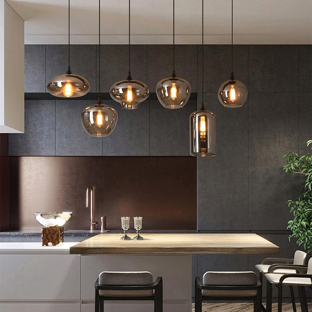 June Suspension Luminaire Industriel Verre Gris Fumé