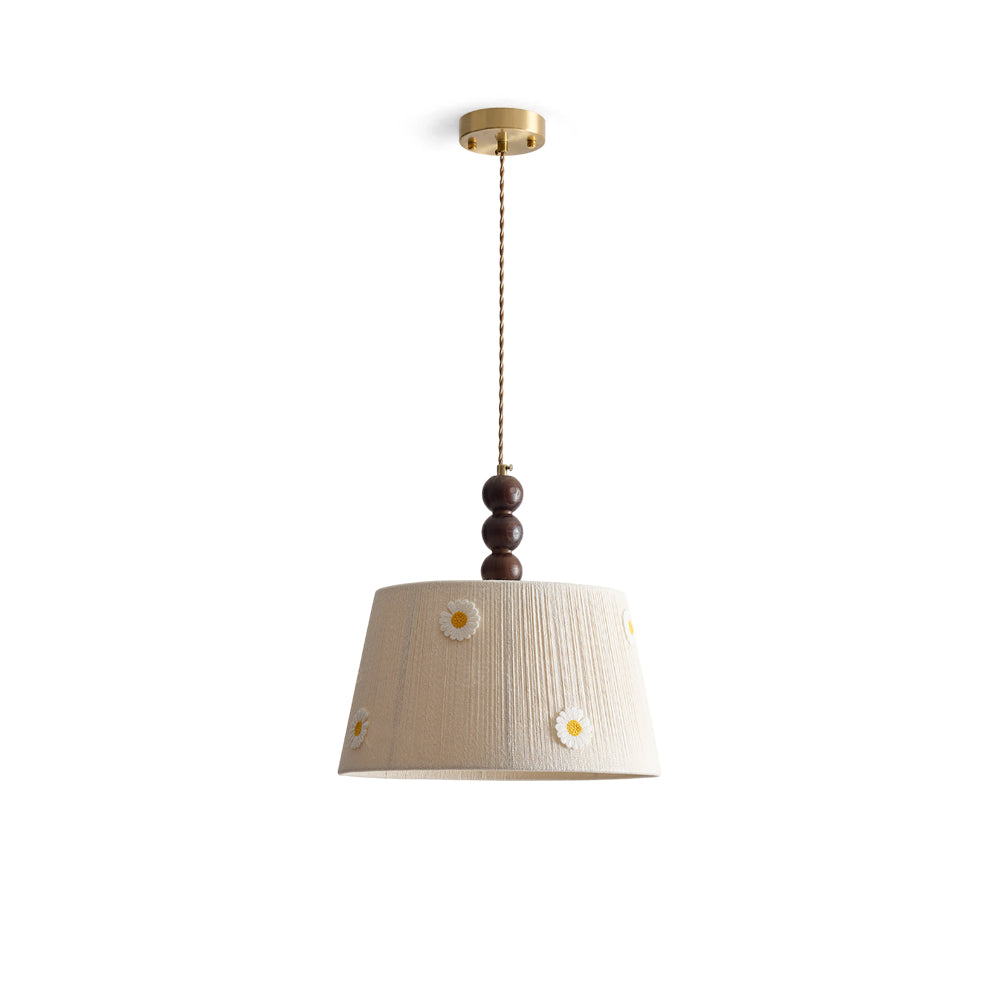 Lytham Pendant Light with floral cotton shade, front view.