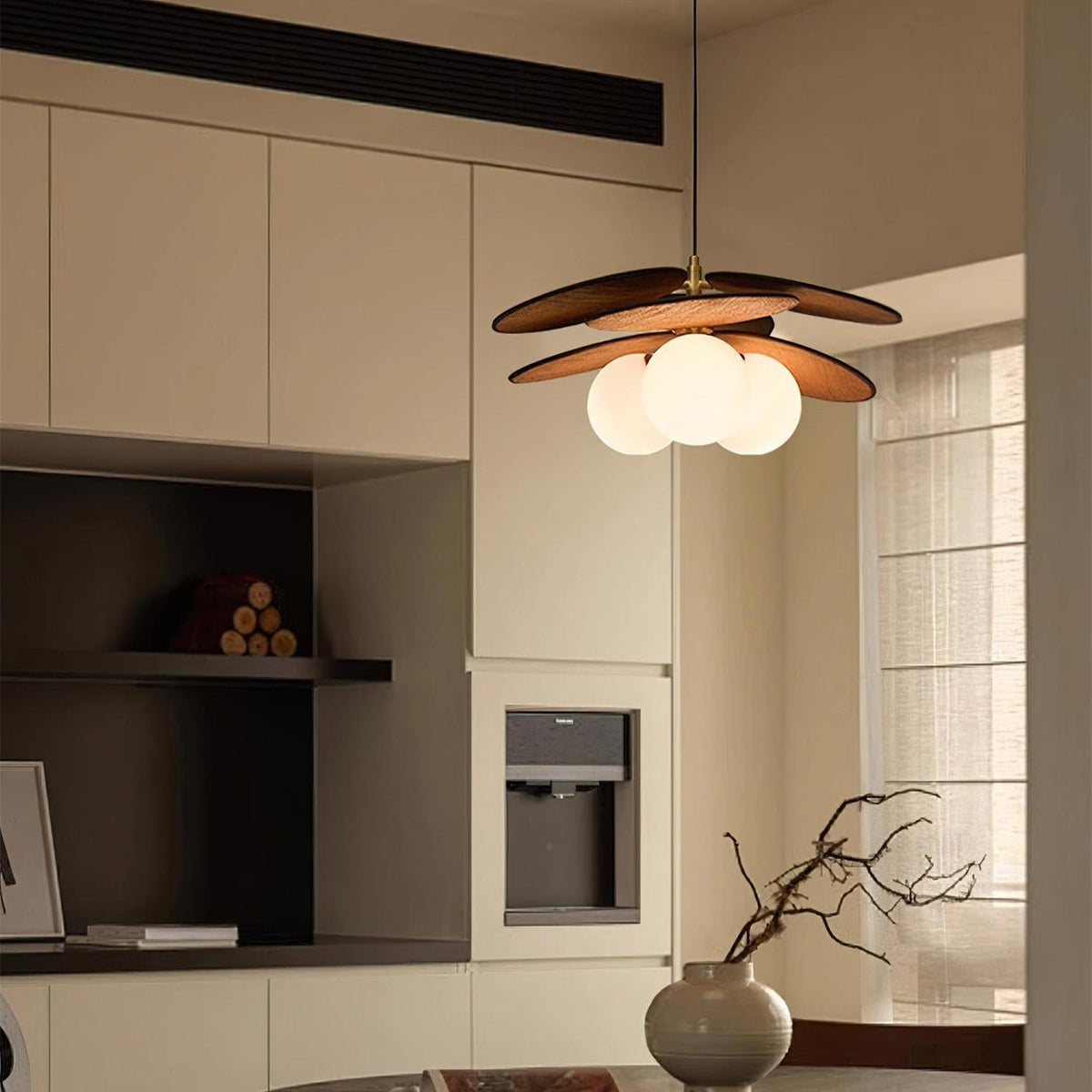 Elvo Wooden Petal Pendant Light-Neutral Decor