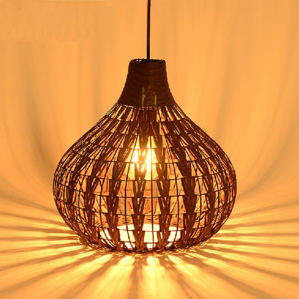Ritta Suspension Globe Simple, Métal/Rotin, Marron Foncé/Marron Clair, Bar/Cuisine